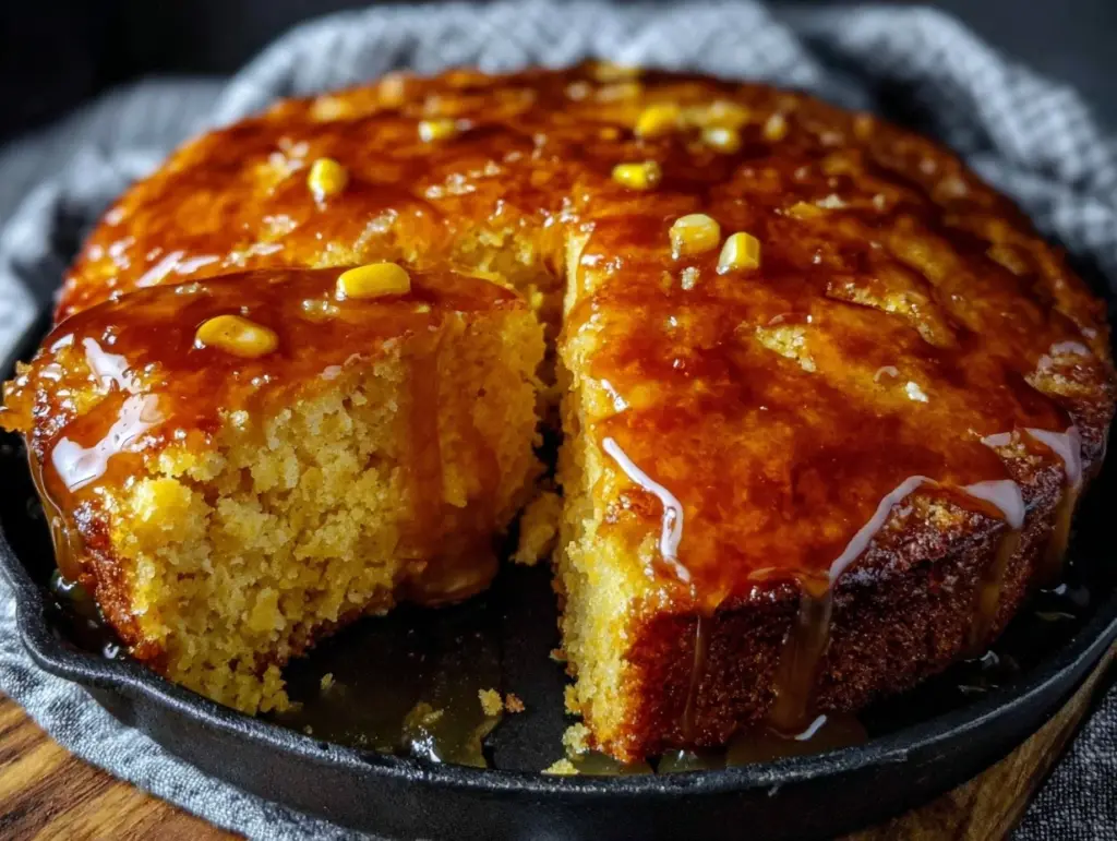 buttery cast iron cornbread with honey drizzle - featured image