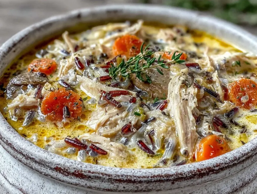 creamy crockpot chicken wild rice soup - featured image