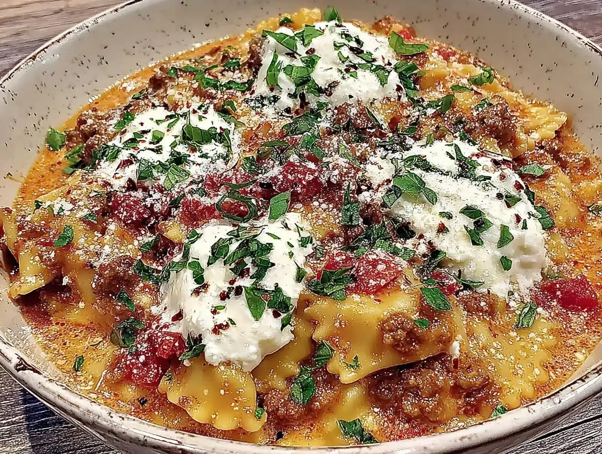 Creamy Lasagna Soup with Ricotta Dollops 4 creamy lasagna soup with ricotta dollops preparation steps