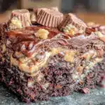 easy reeses peanut butter chocolate cake - featured image