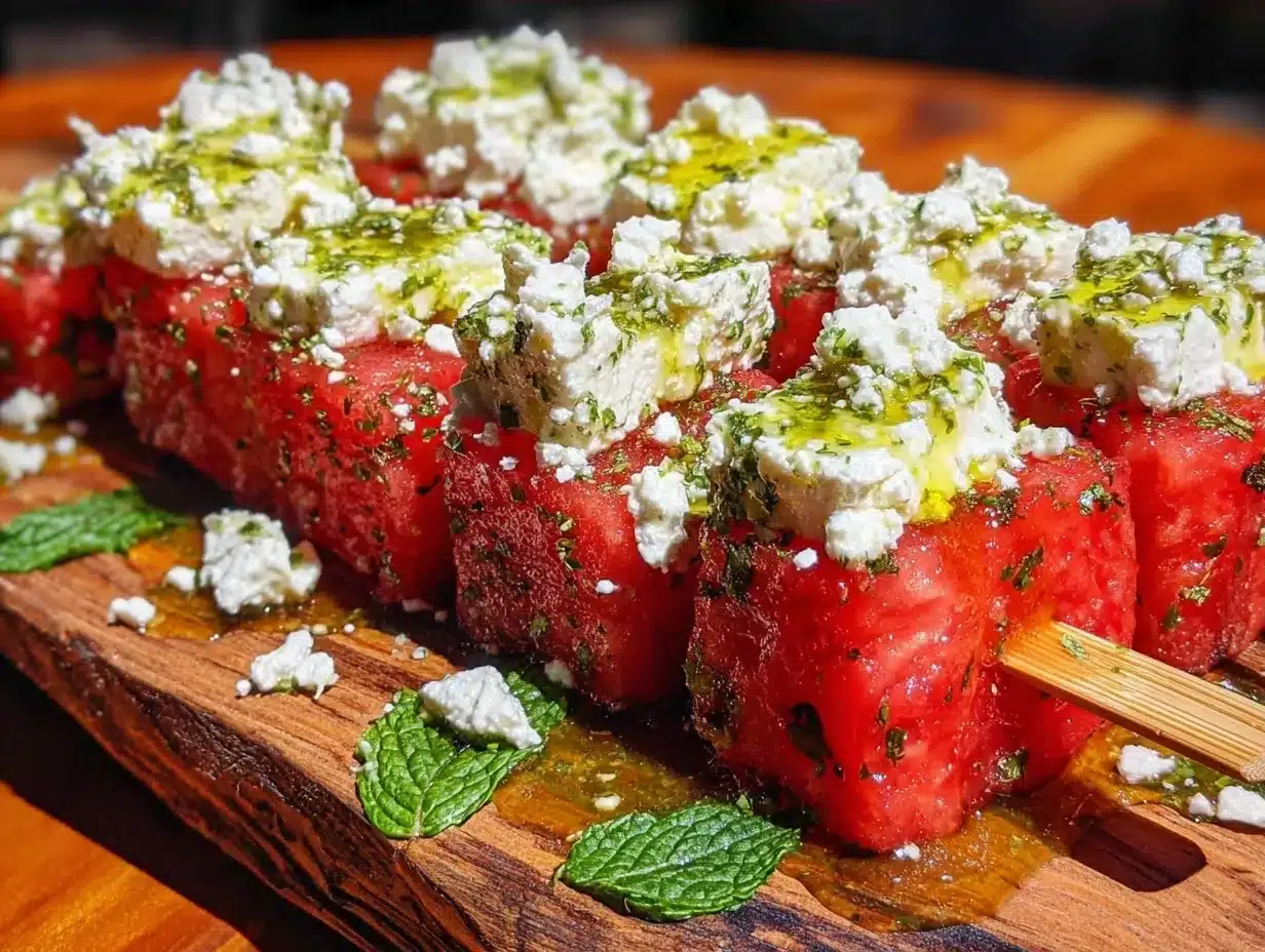 Gluten-Free Watermelon Feta Skewers: 5-Minute Easy Summer Appetizer 4 gluten-free watermelon feta skewers preparation steps