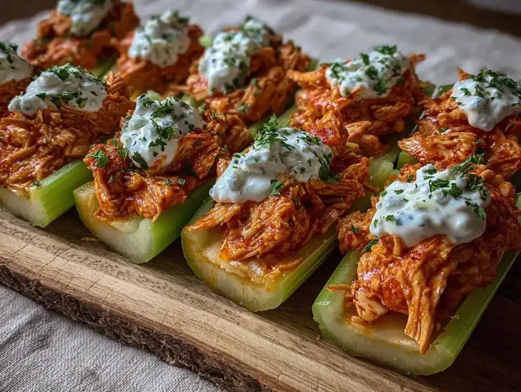 Healthy Buffalo Chicken Celery Boats - featured image