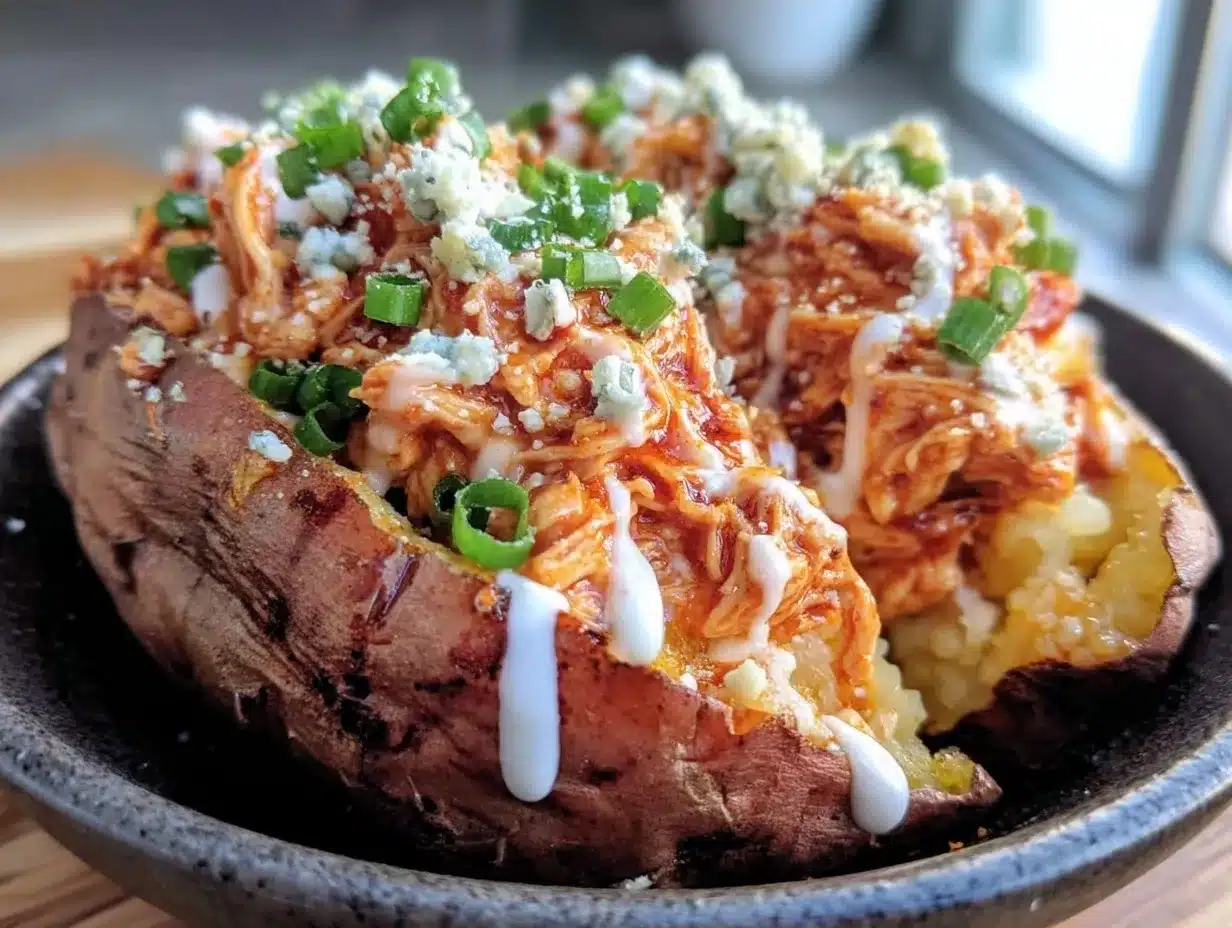 High-Protein Buffalo Chicken Stuffed Sweet Potatoes: Perfect 1-2 Servings 4 High-Protein Buffalo Chicken Stuffed Sweet Potatoes preparation steps