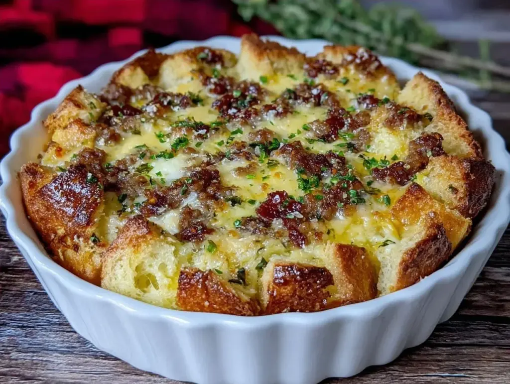 make-ahead cheesy sausage breakfast casserole - featured image