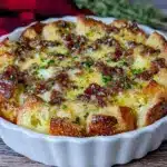make-ahead cheesy sausage breakfast casserole - featured image
