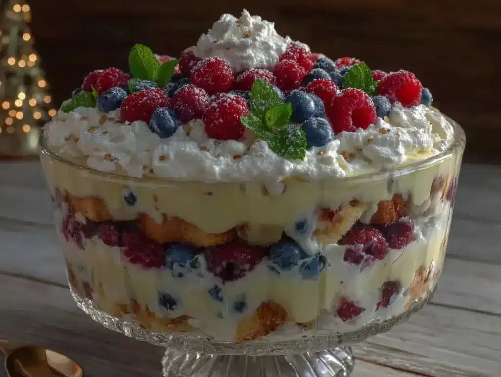 red white and blue berry trifle - featured image