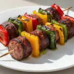 smoked sausage and peppers skewers - featured image