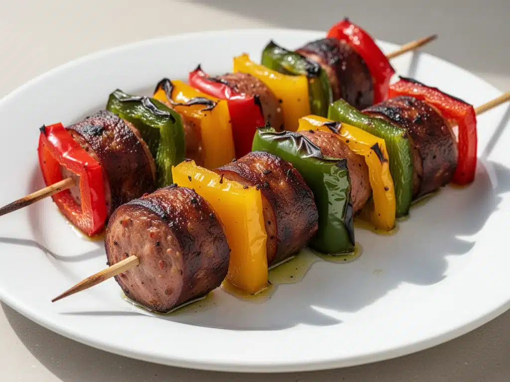 Home 1 smoked sausage and peppers skewers - featured image